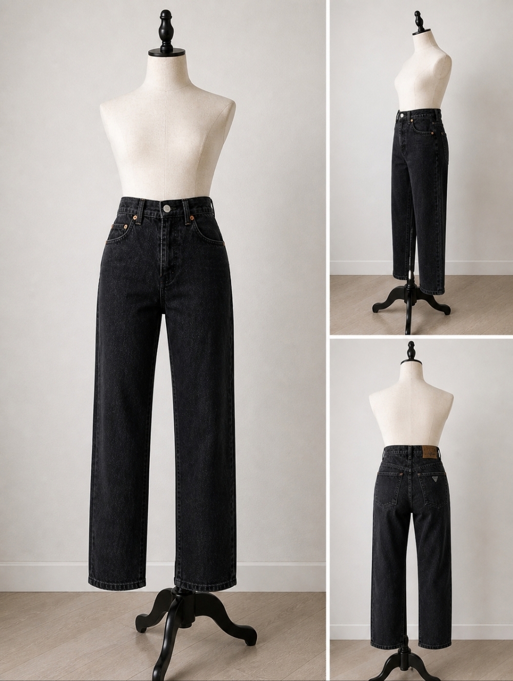 Guess Jeans Black Straight Leg High Waist Size 28 Vintage Style